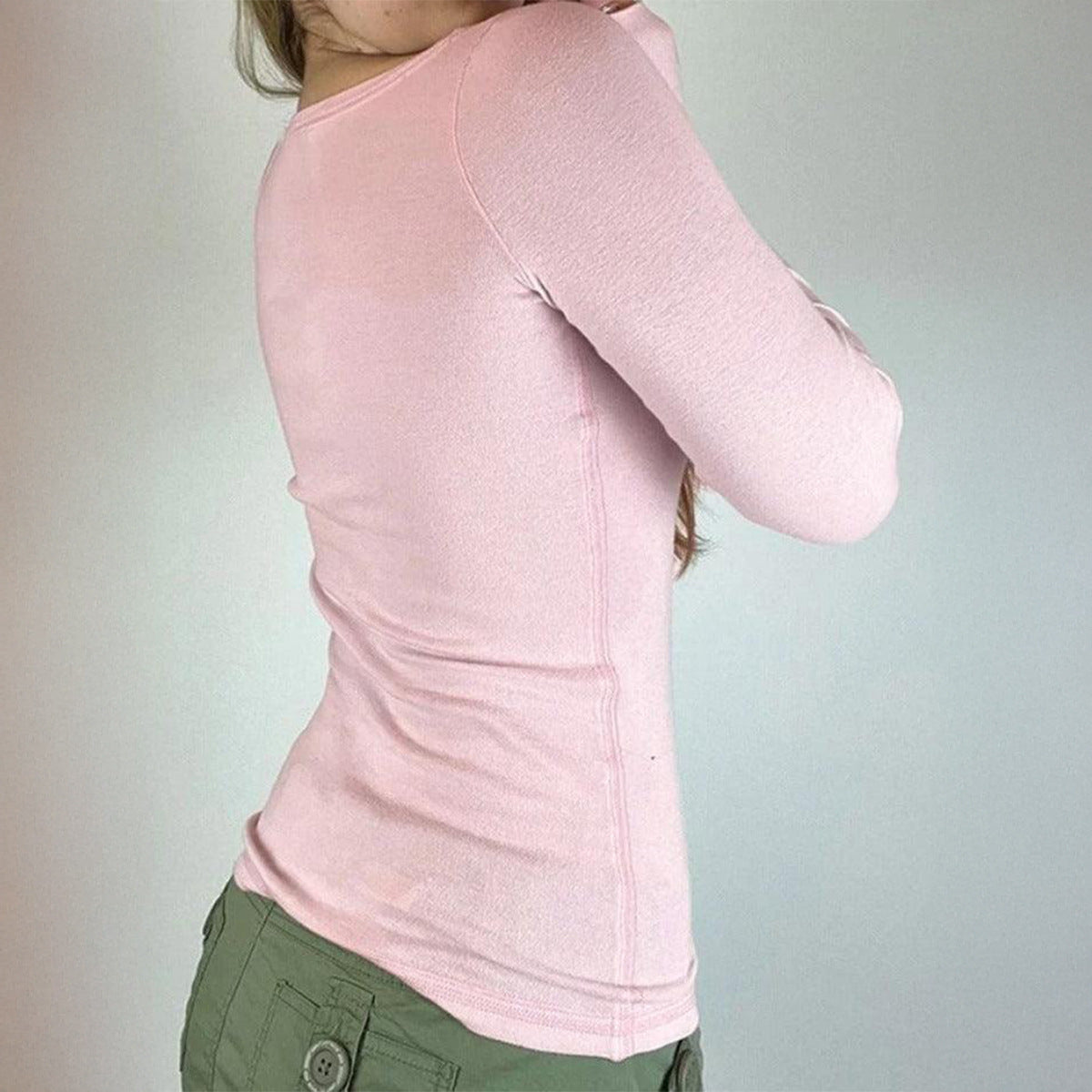 Versatile Button-down Long-sleeve Base T-shirt For Women