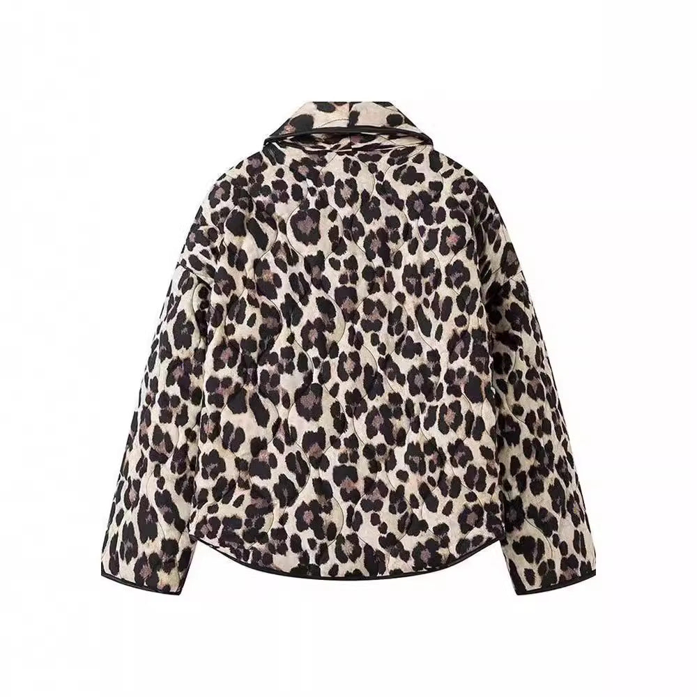 Vintage Leopard Print Printed Women's Lapel Pocket Loose And Warm Coat