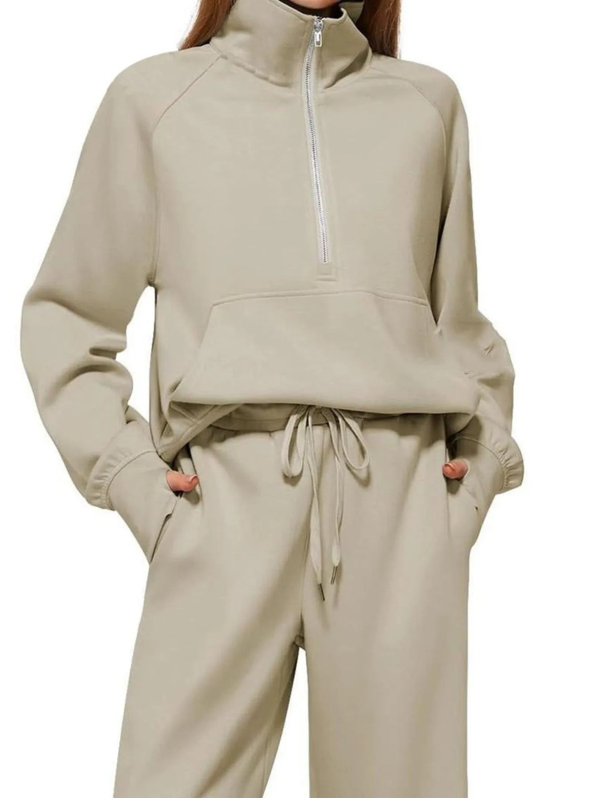 Half Zip Long Sleeve Top and Pants Set