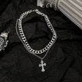 Multi-Layer Retro Cross Titanium Steel Necklaces