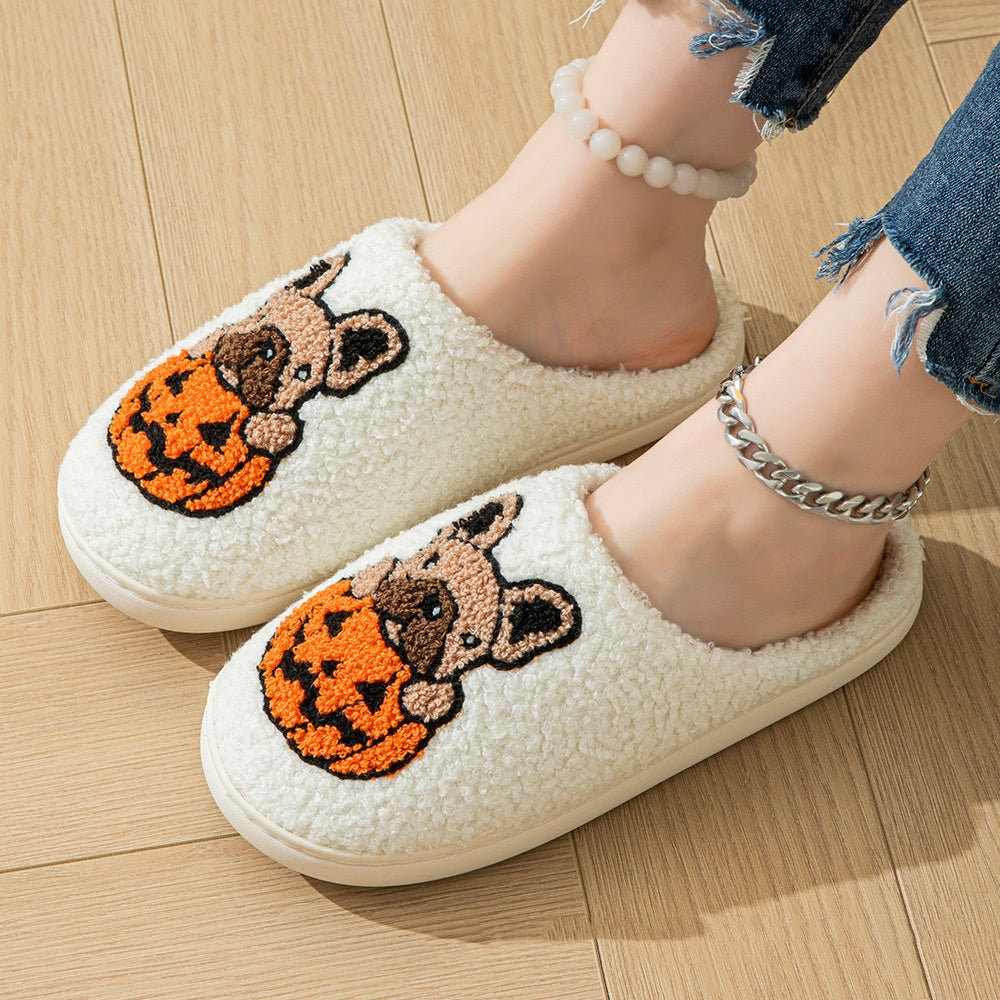 New Halloween Cute Comfy Pumpkin House Slippers Outdoor Indoor For Spooky Season Non-slip Velvet Cotton Slippers