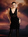 Dalal Sleeveless Flower Pearl Mini Dress In Black