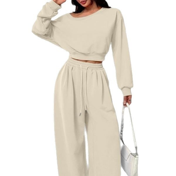 Women's Fashion Slim-fit Off-the-shoulder Navel Solid Color Casual Pants Suit