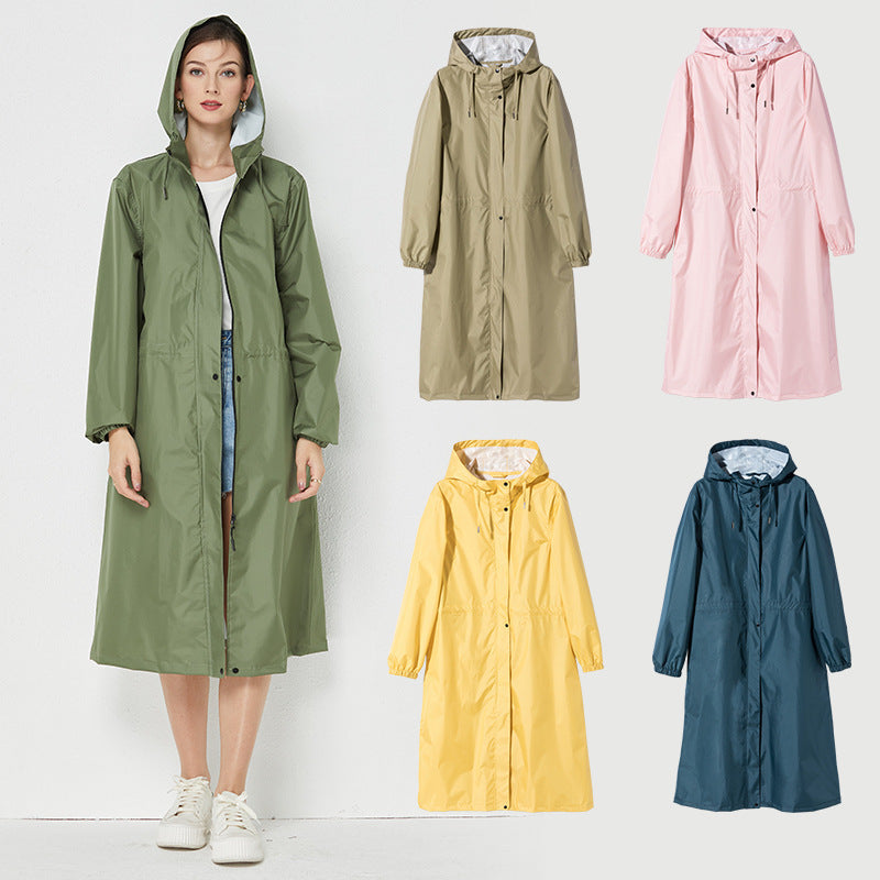 Fashion Trench Coat Raincoat Lightweight Breathable Solid Color Long Sleeve