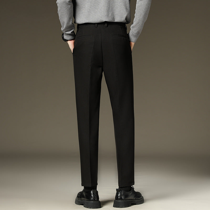 Men's Straight Fluffy Fleece Padded Suit Pants