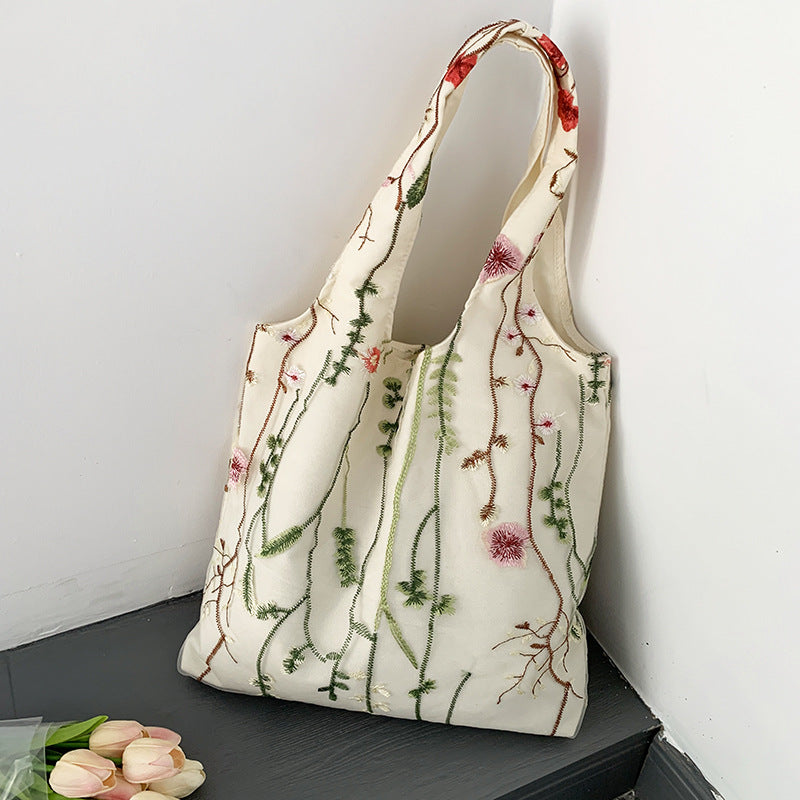 Embroidered Canvas Holiday Shopping Bag Schoolbag