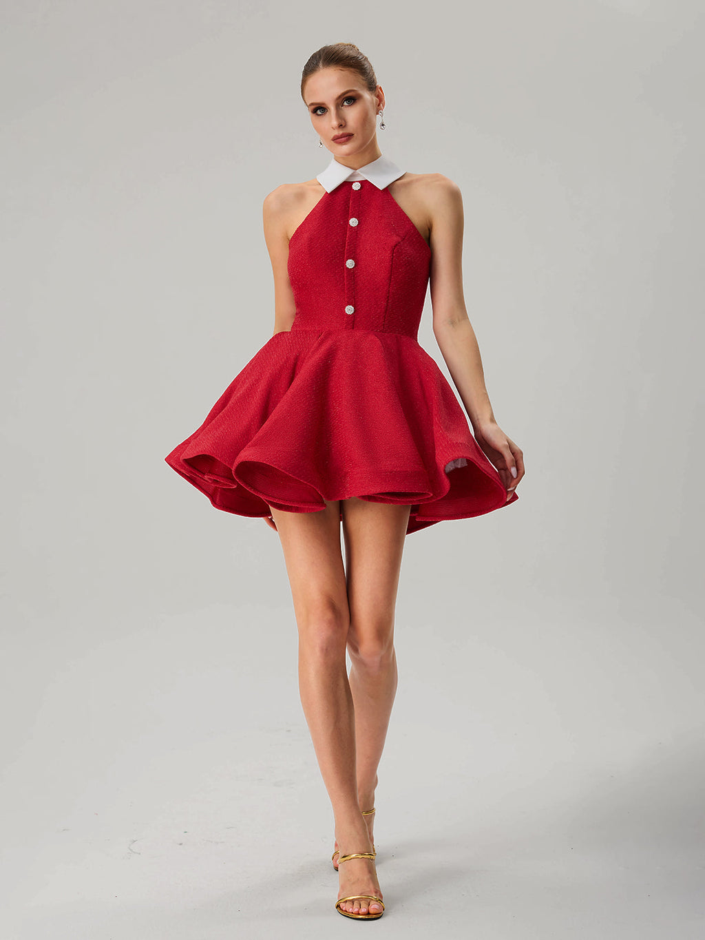 Dewcrest Folded Collar Ruffle Mini Dress