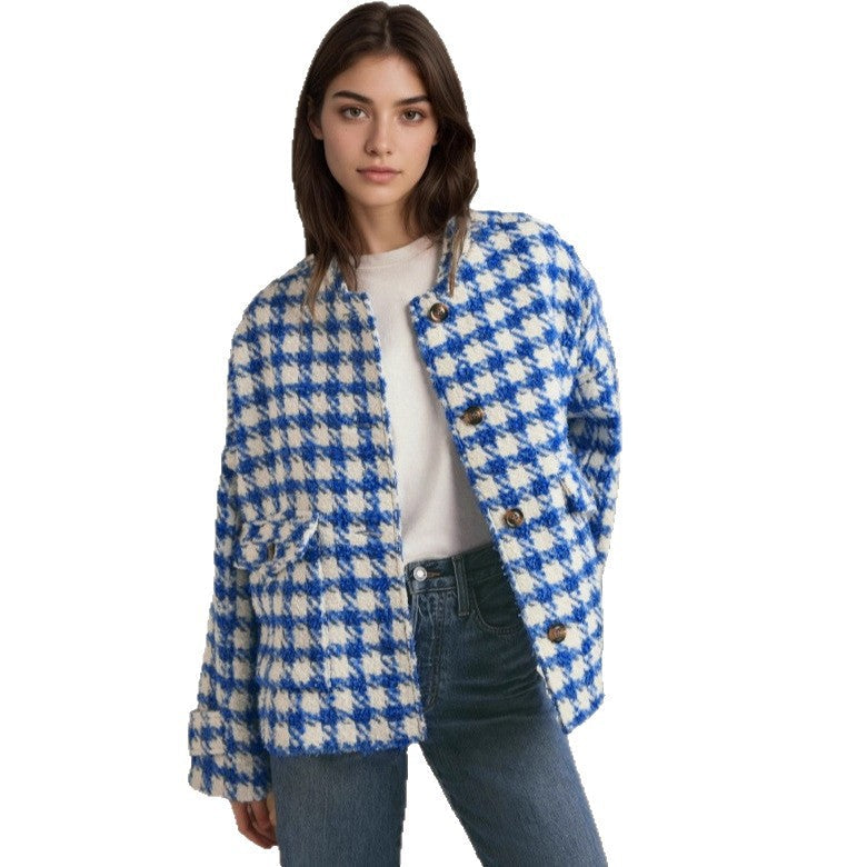 Loose Casual Fashion Plaid Women's Coat