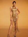 Diopatra Sleeveless Crystal Fringe Dress