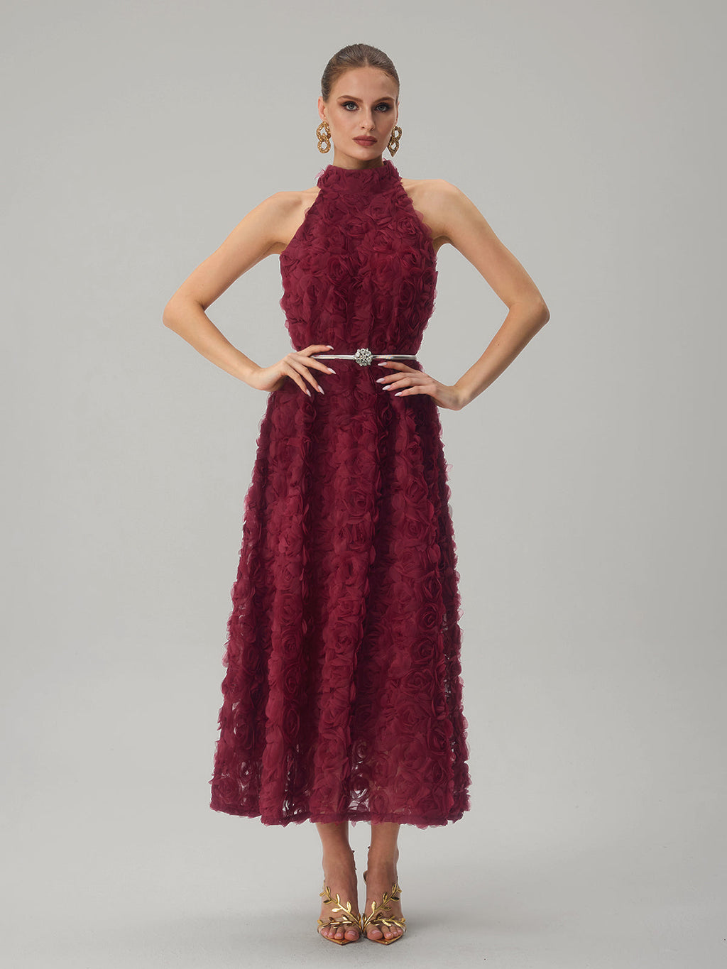Dronex Sleeveless Flower Midi Dress