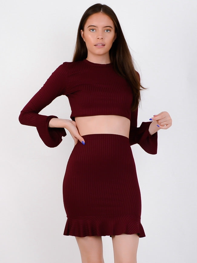 Ribbed Crop Top & Frill Skirt Co-ord