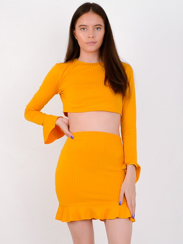 Ribbed Crop Top & Frill Skirt Co-ord