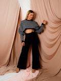 Olivia Hounds-Tooth Cropped Batwing Knitted Jumper