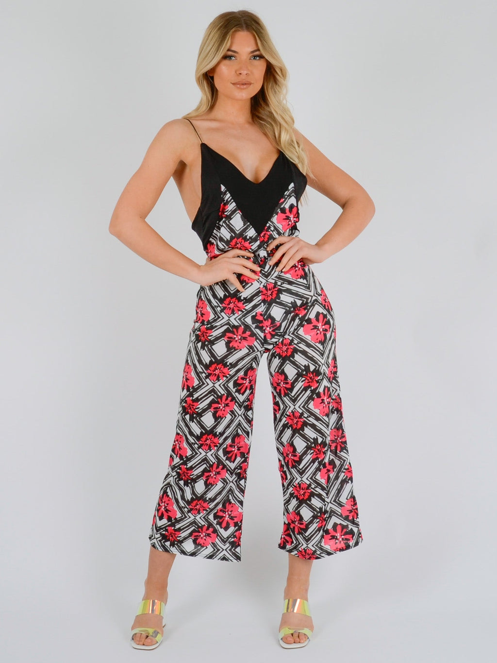 Floral Print Backless Jumpsuit