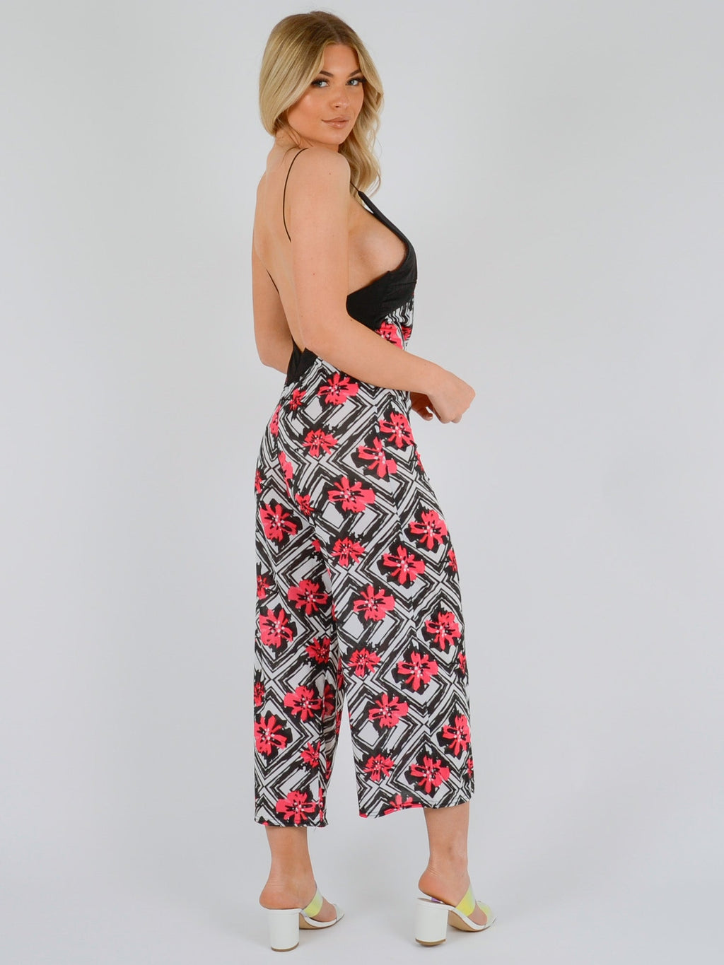 Floral Print Backless Jumpsuit