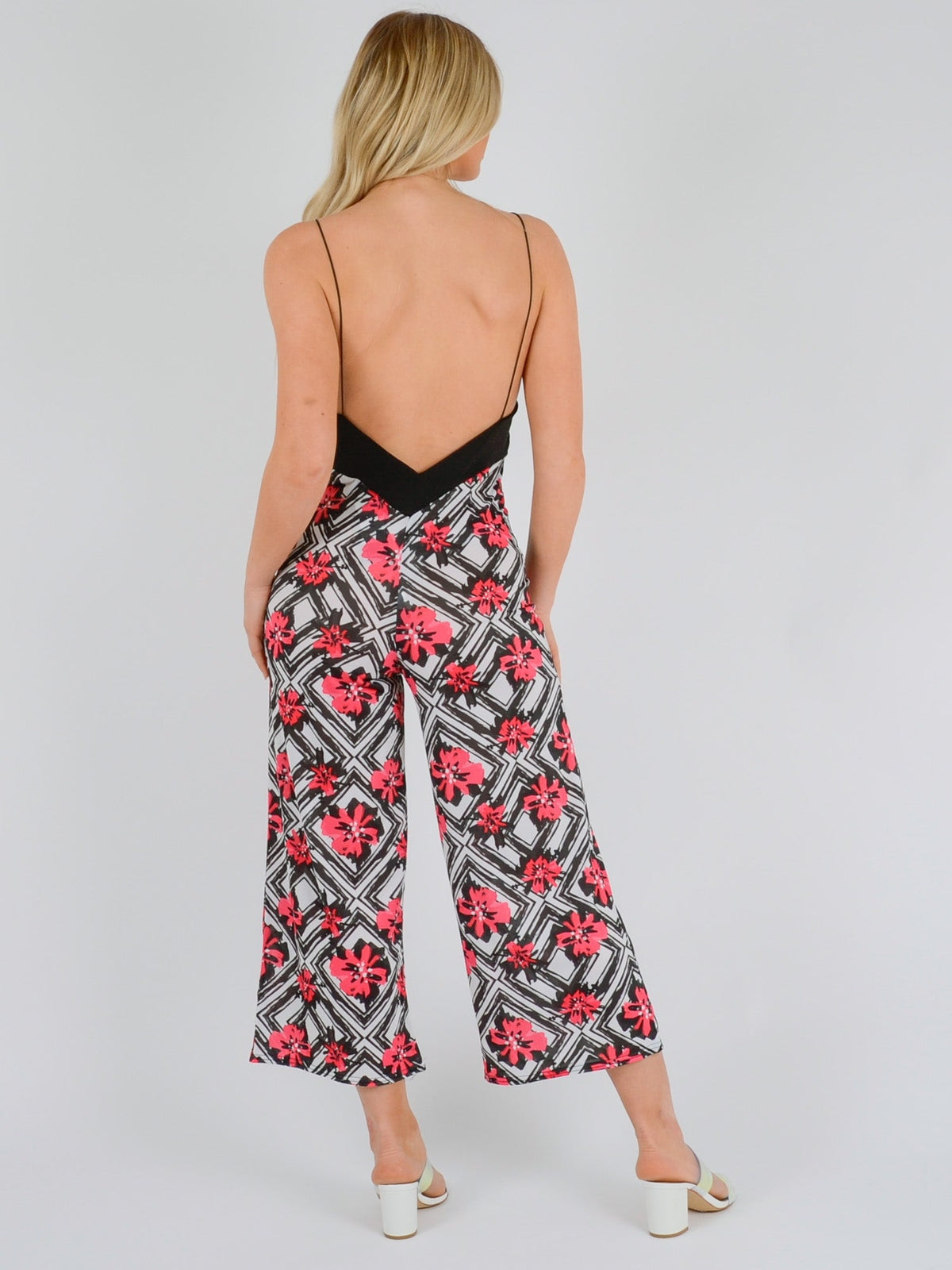 Floral Print Backless Jumpsuit