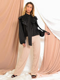 Satin Tie Knot Shirred Frill Top
