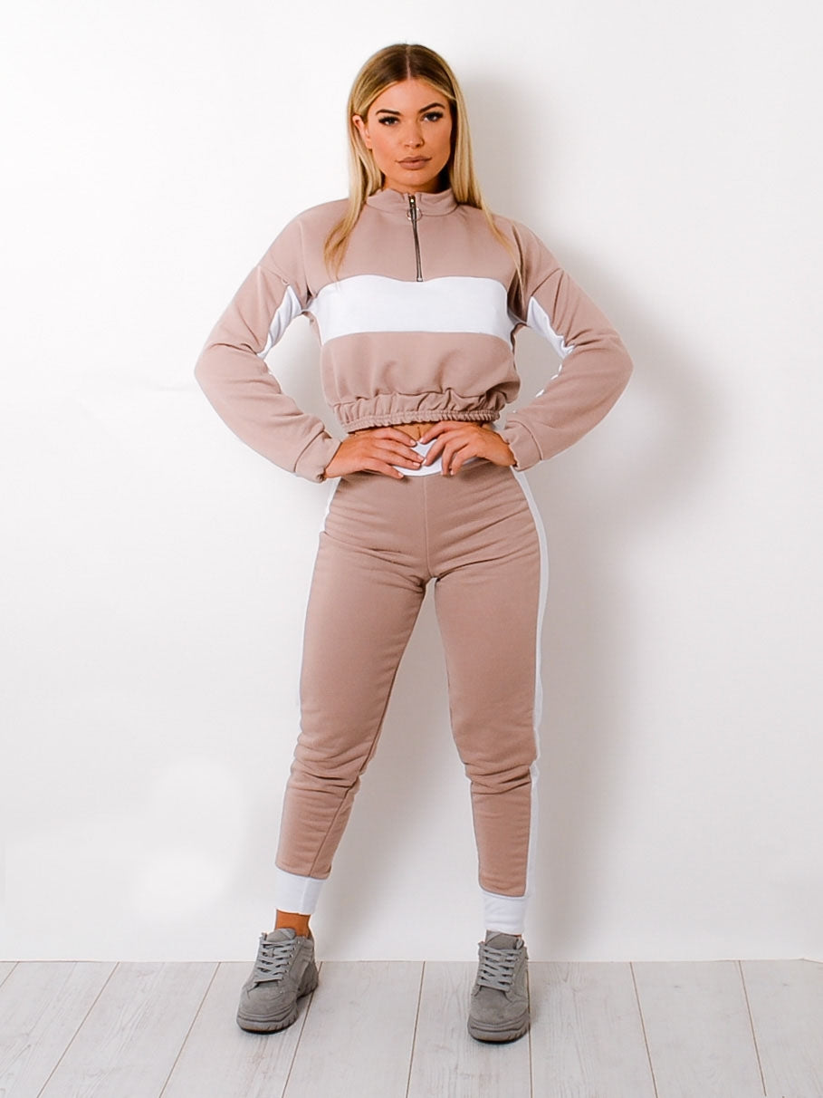 Contrast Panelled Zip Lounge Set