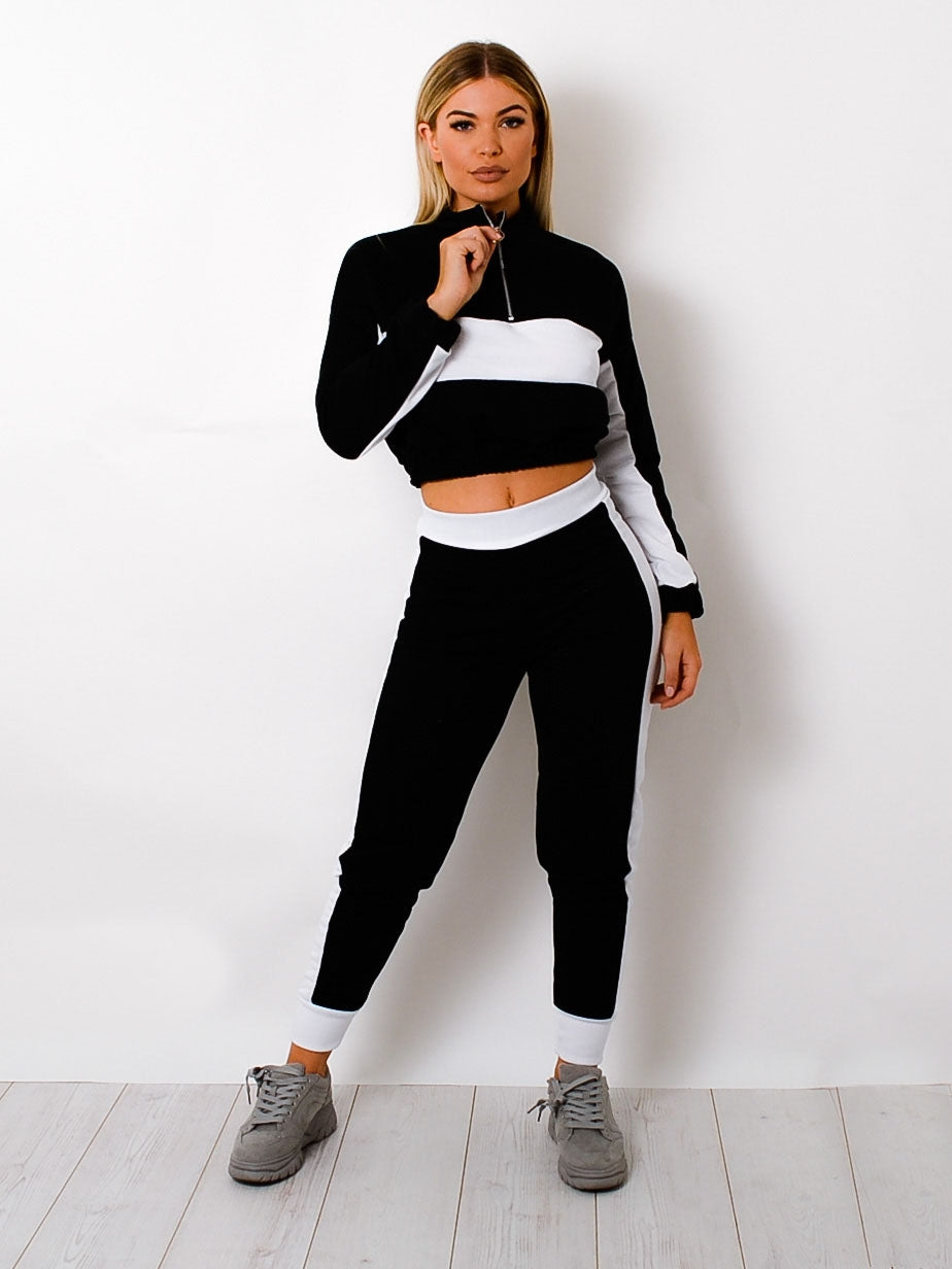 Contrast Panelled Zip Lounge Set