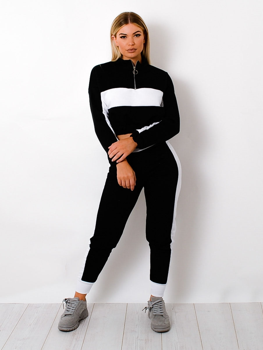 Contrast Panelled Zip Lounge Set