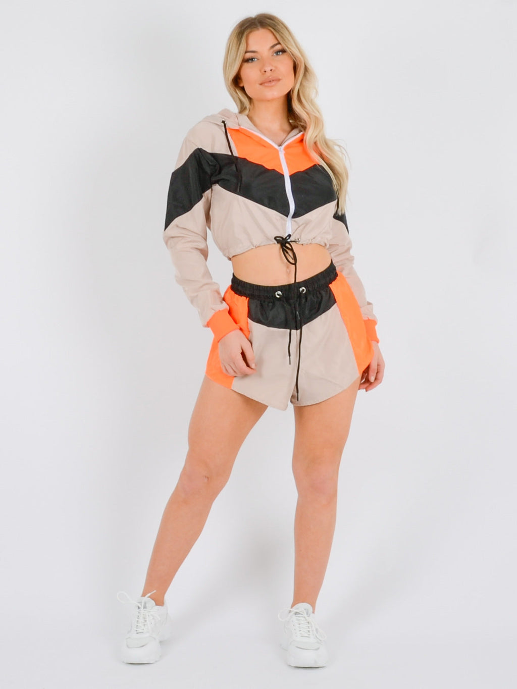 Colour Block Cropped Jacket & Shorts Co-ord