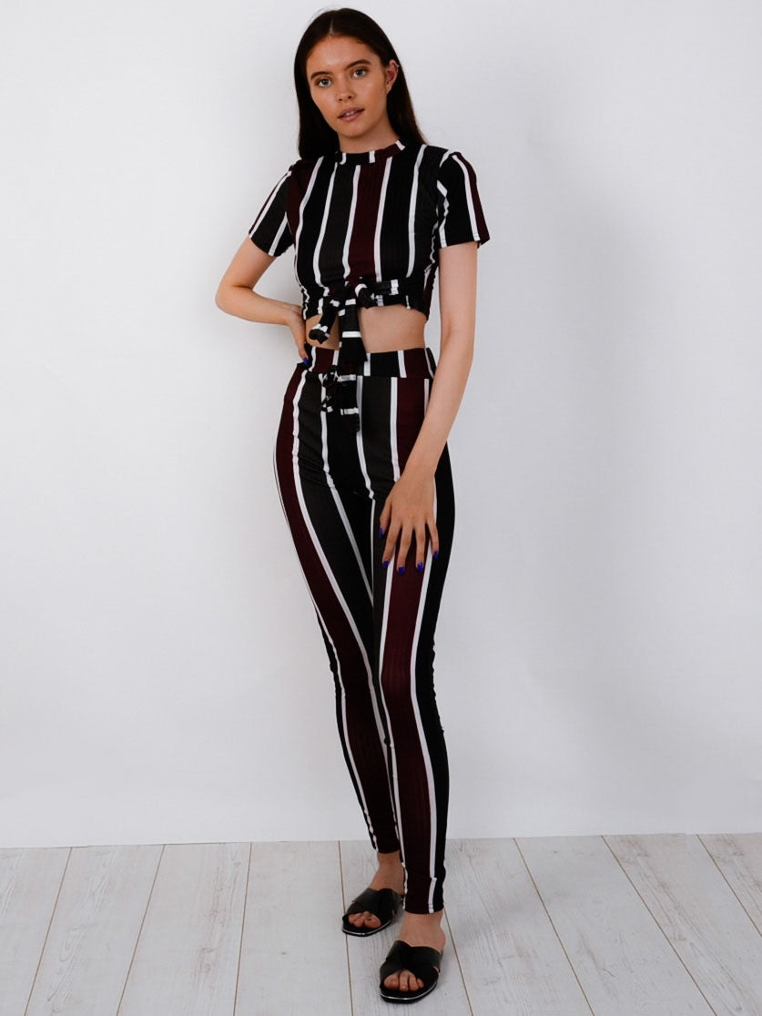 Multi Striped Ribbed Crop Top & Trouser Co-ord