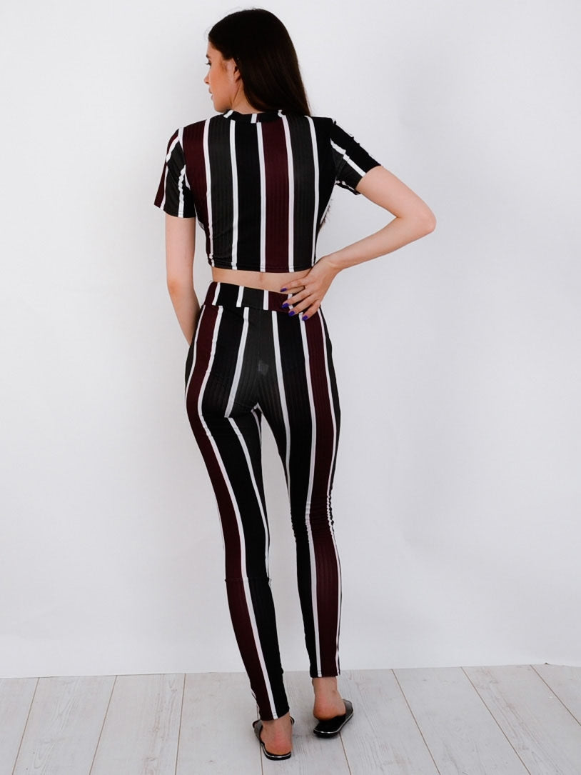 Multi Striped Ribbed Crop Top & Trouser Co-ord