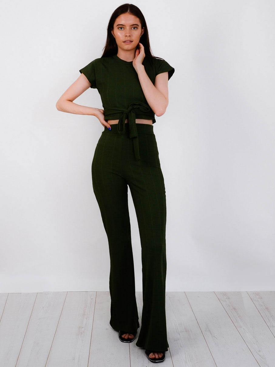 Ribbed Tie Knot Crop Top & Trouser Co-ord