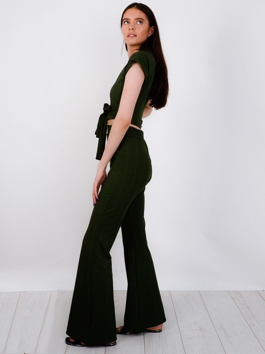 Ribbed Tie Knot Crop Top & Trouser Co-ord
