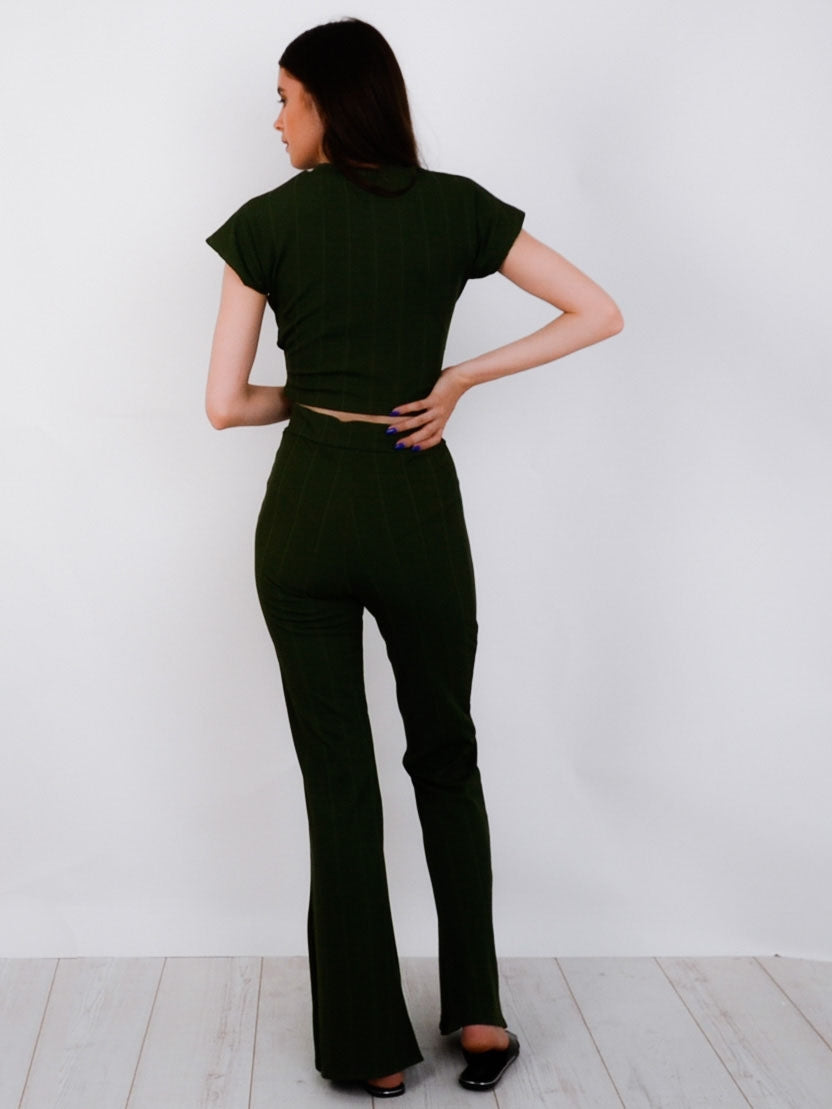 Ribbed Tie Knot Crop Top & Trouser Co-ord