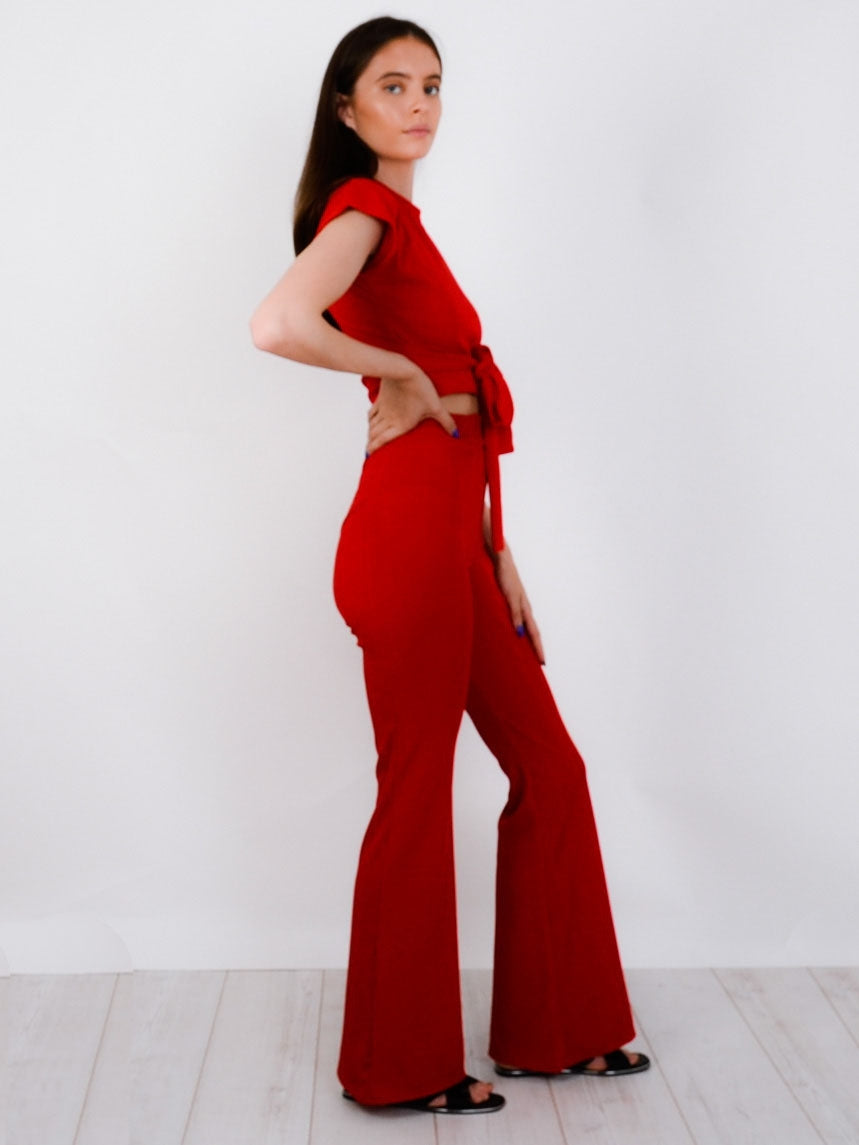 Ribbed Tie Knot Crop Top & Trouser Co-ord