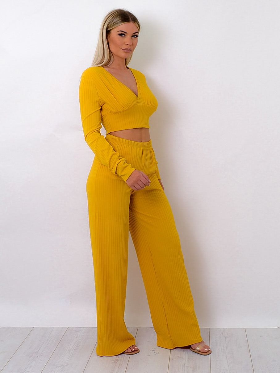 Ribbed Plunge Neck Co-ord