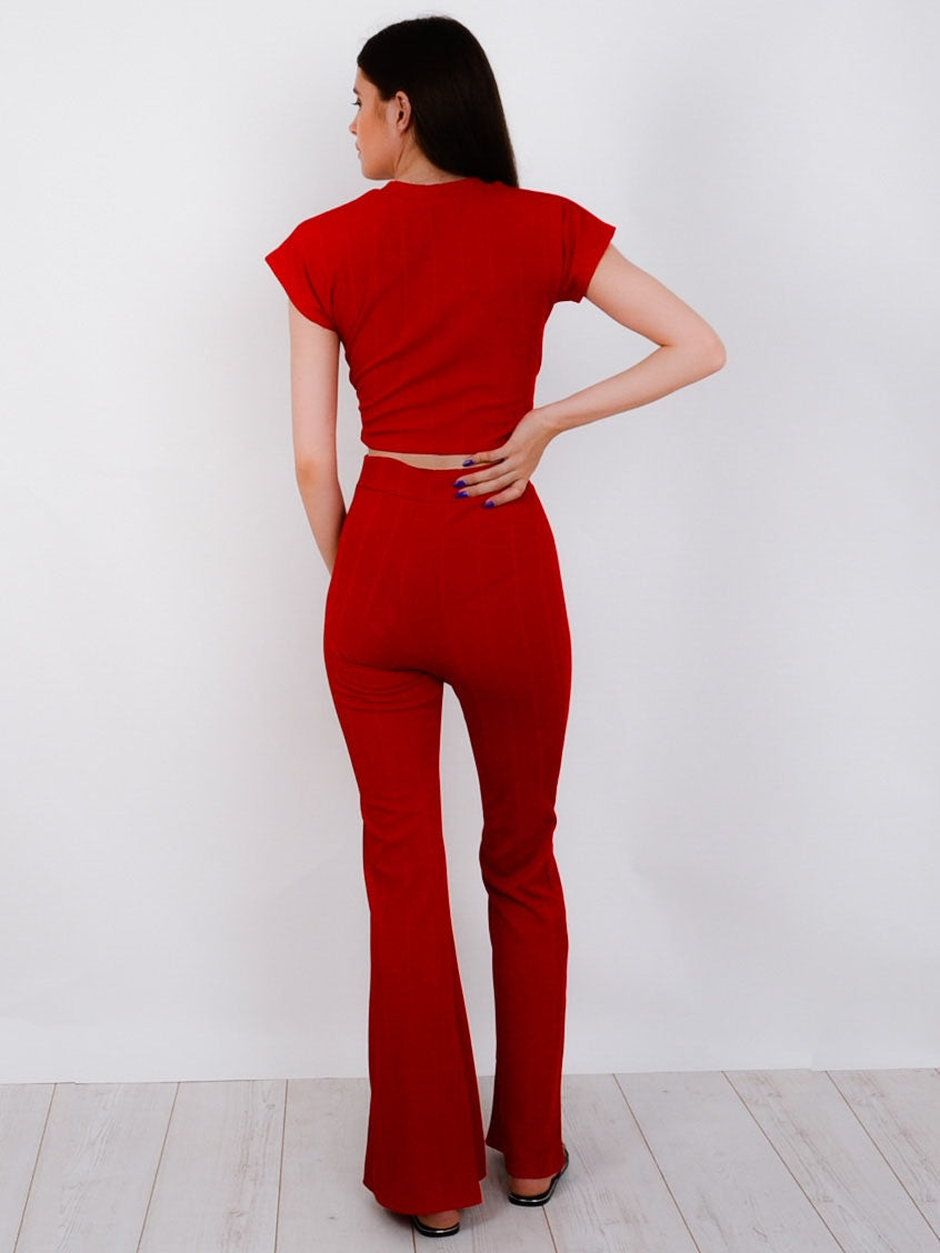 Ribbed Tie Knot Crop Top & Trouser Co-ord