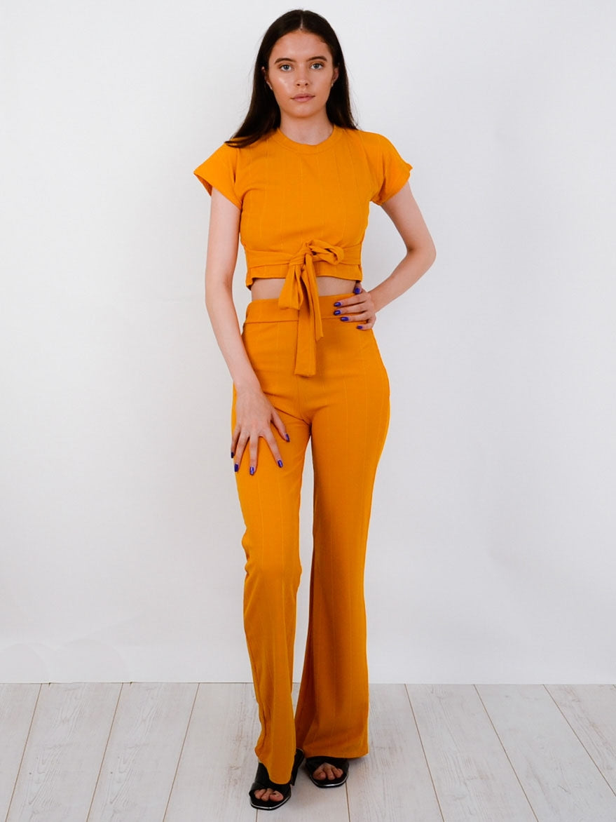 Ribbed Tie Knot Crop Top & Trouser Co-ord