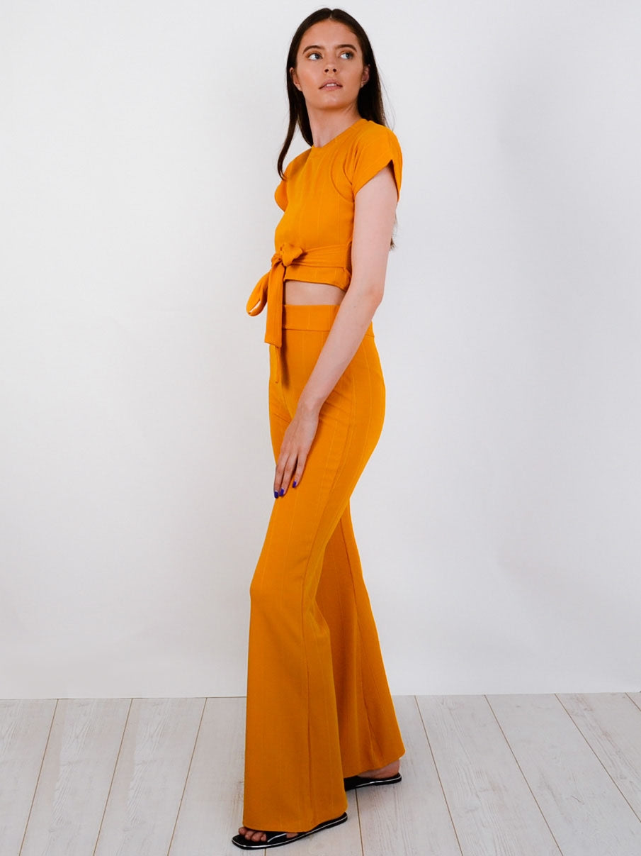 Ribbed Tie Knot Crop Top & Trouser Co-ord