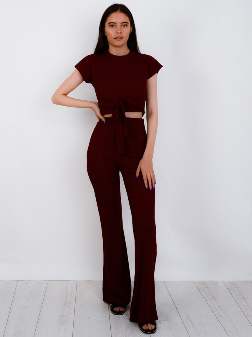 Ribbed Tie Knot Crop Top & Trouser Co-ord