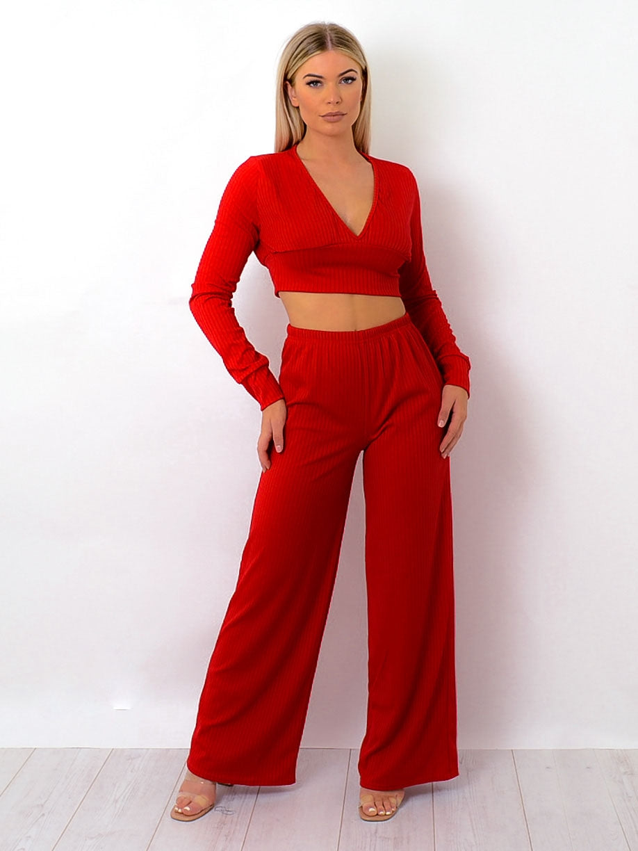 Ribbed Plunge Neck Co-ord