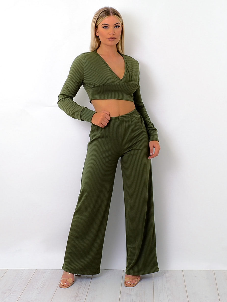 Ribbed Plunge Neck Co-ord