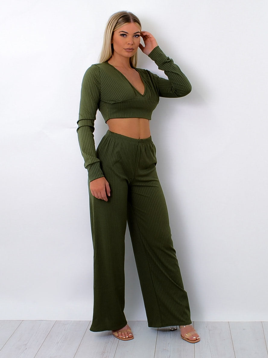 Ribbed Plunge Neck Co-ord