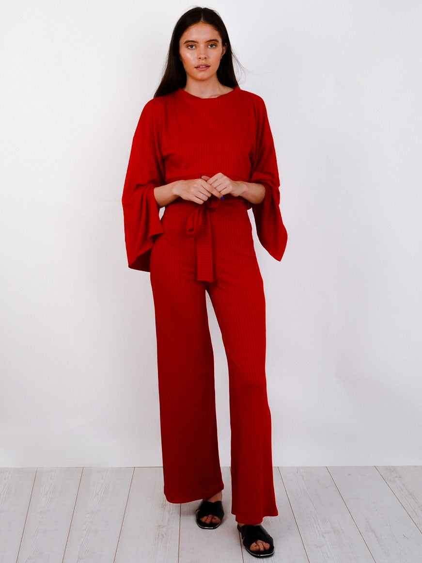 Split Sleeve Ribbed Crop Top & Trouser Co-ord