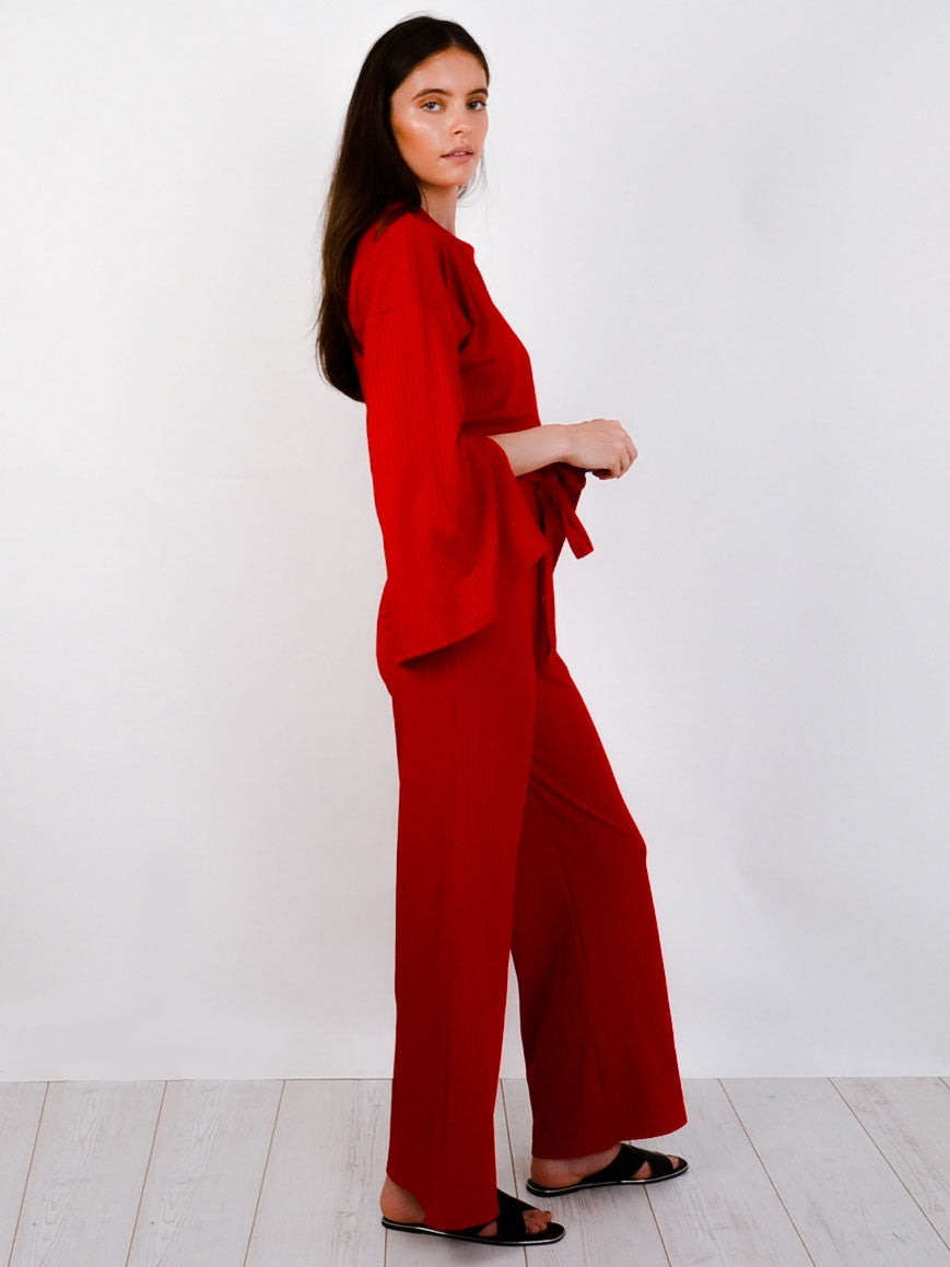 Split Sleeve Ribbed Crop Top & Trouser Co-ord