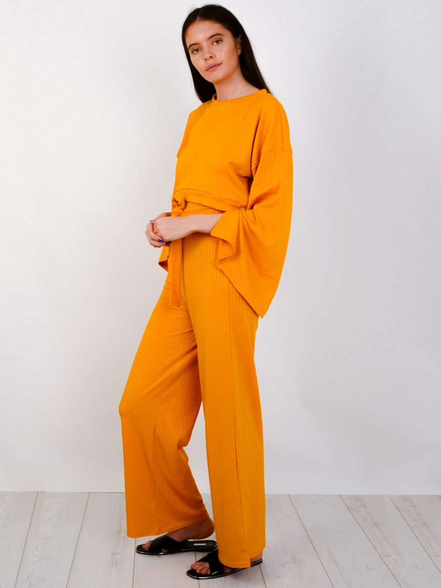 Split Sleeve Ribbed Crop Top & Trouser Co-ord