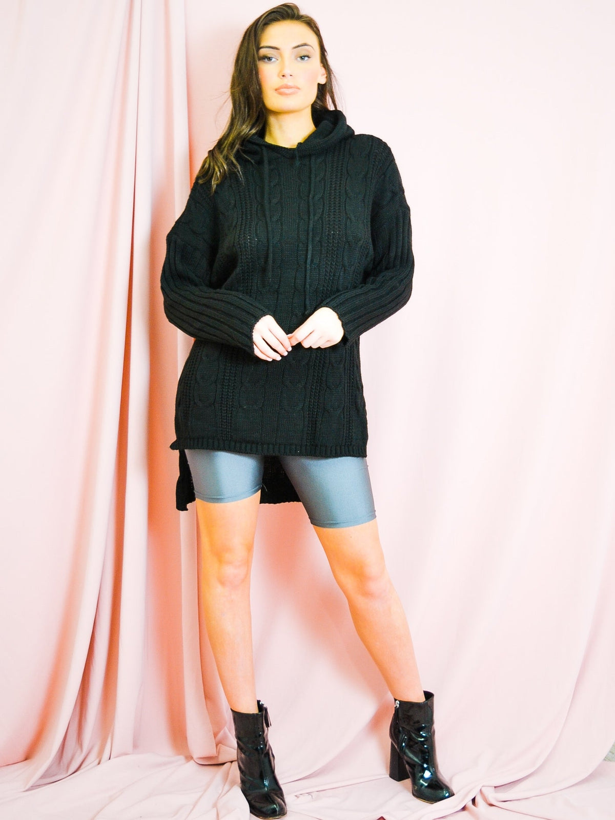Dip Hem Cable Knit Jumper With Hood