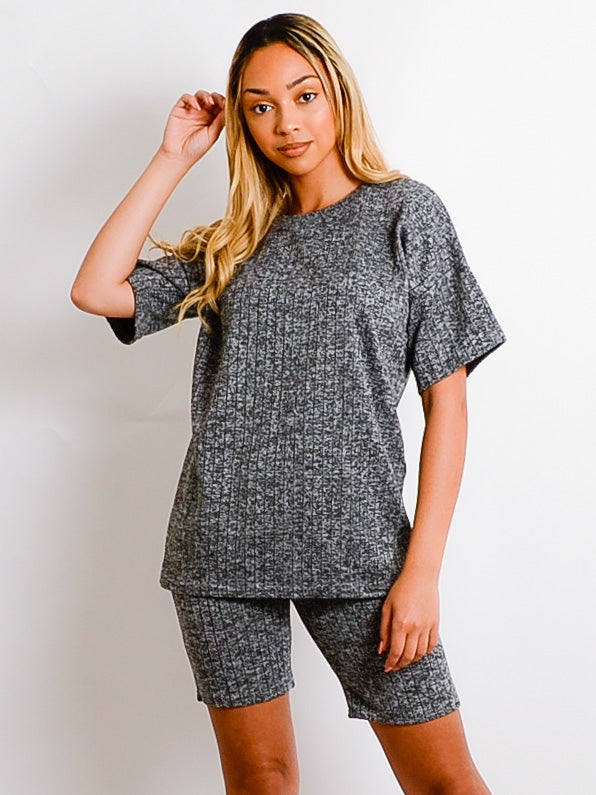 Melange Knit Oversized T-Shirt & Shorts Co-ord