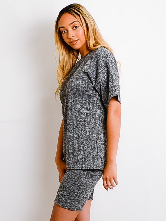Melange Knit Oversized T-Shirt & Shorts Co-ord