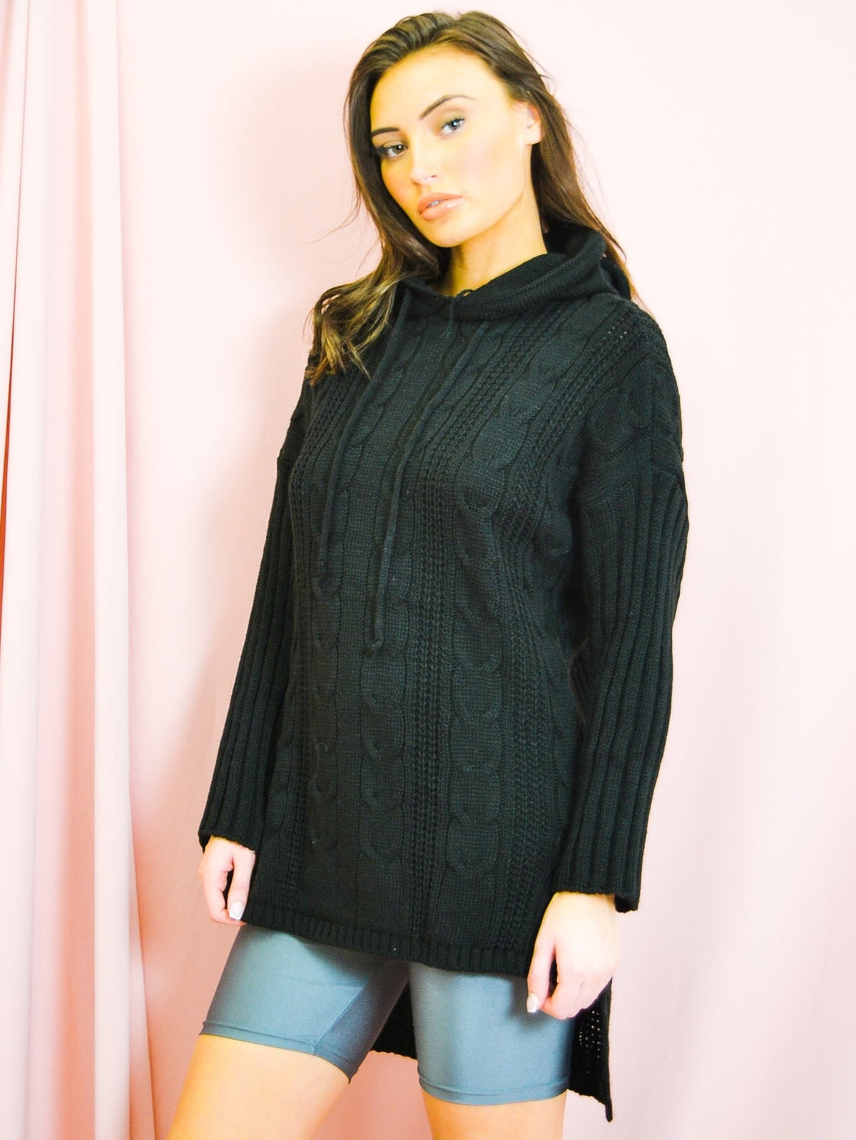 Dip Hem Cable Knit Jumper With Hood