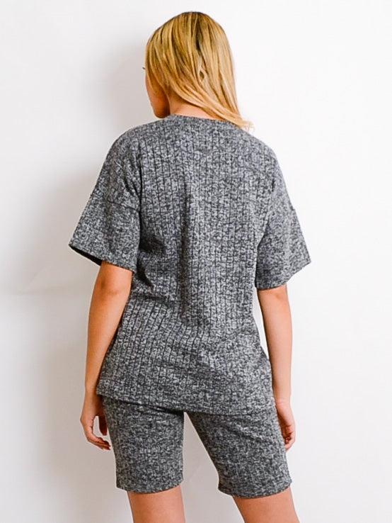 Melange Knit Oversized T-Shirt & Shorts Co-ord