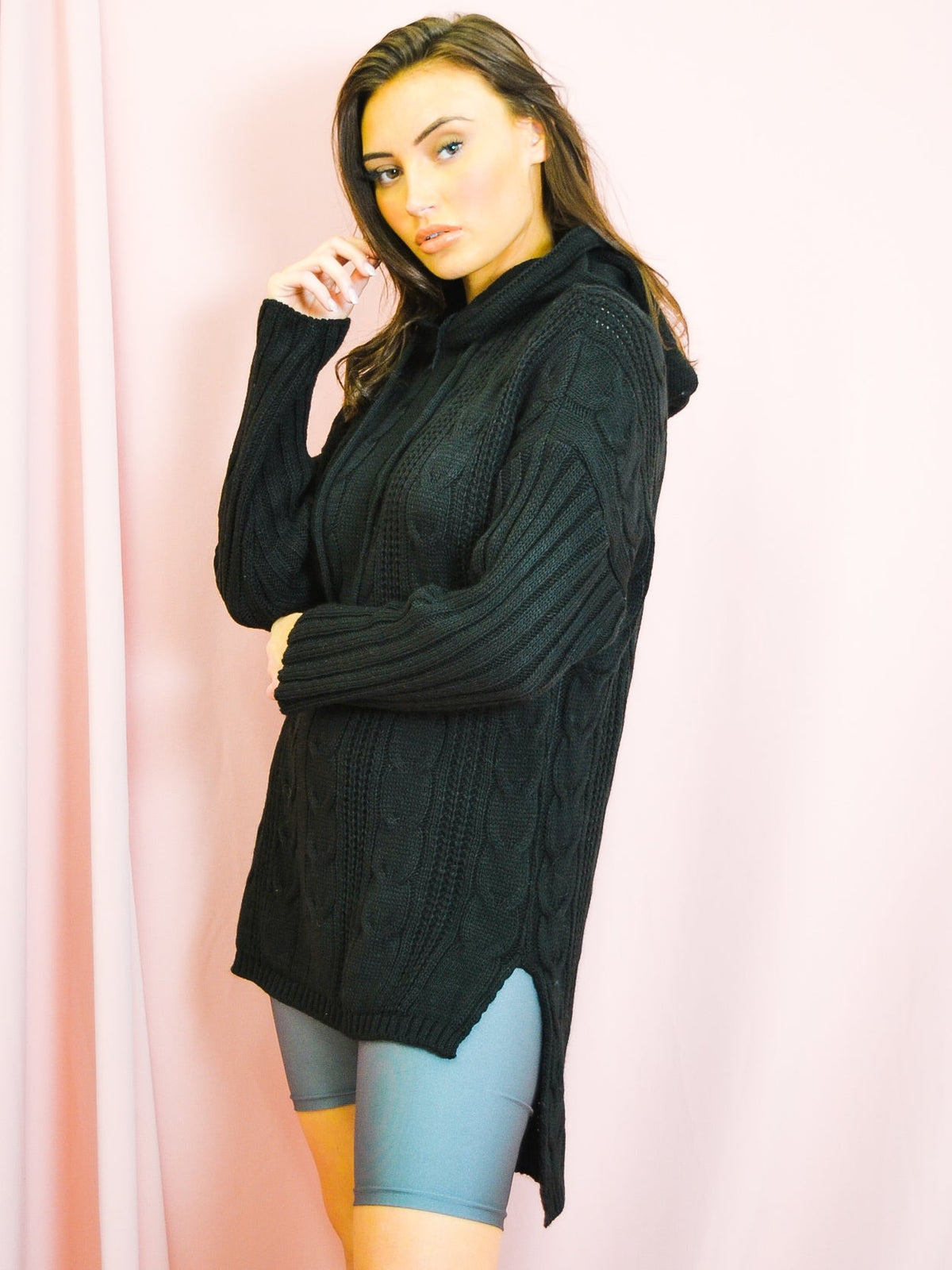 Dip Hem Cable Knit Jumper With Hood