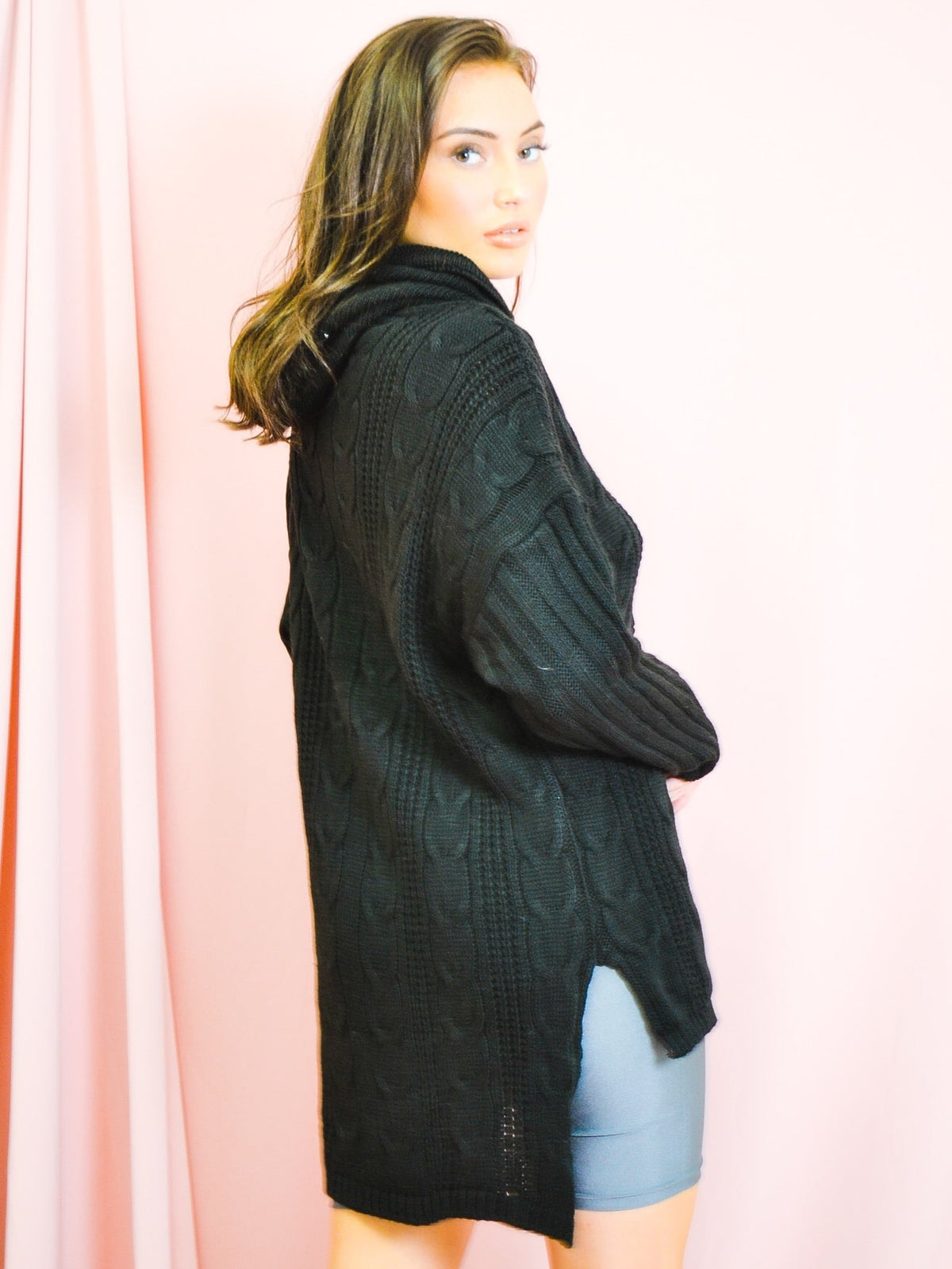 Dip Hem Cable Knit Jumper With Hood