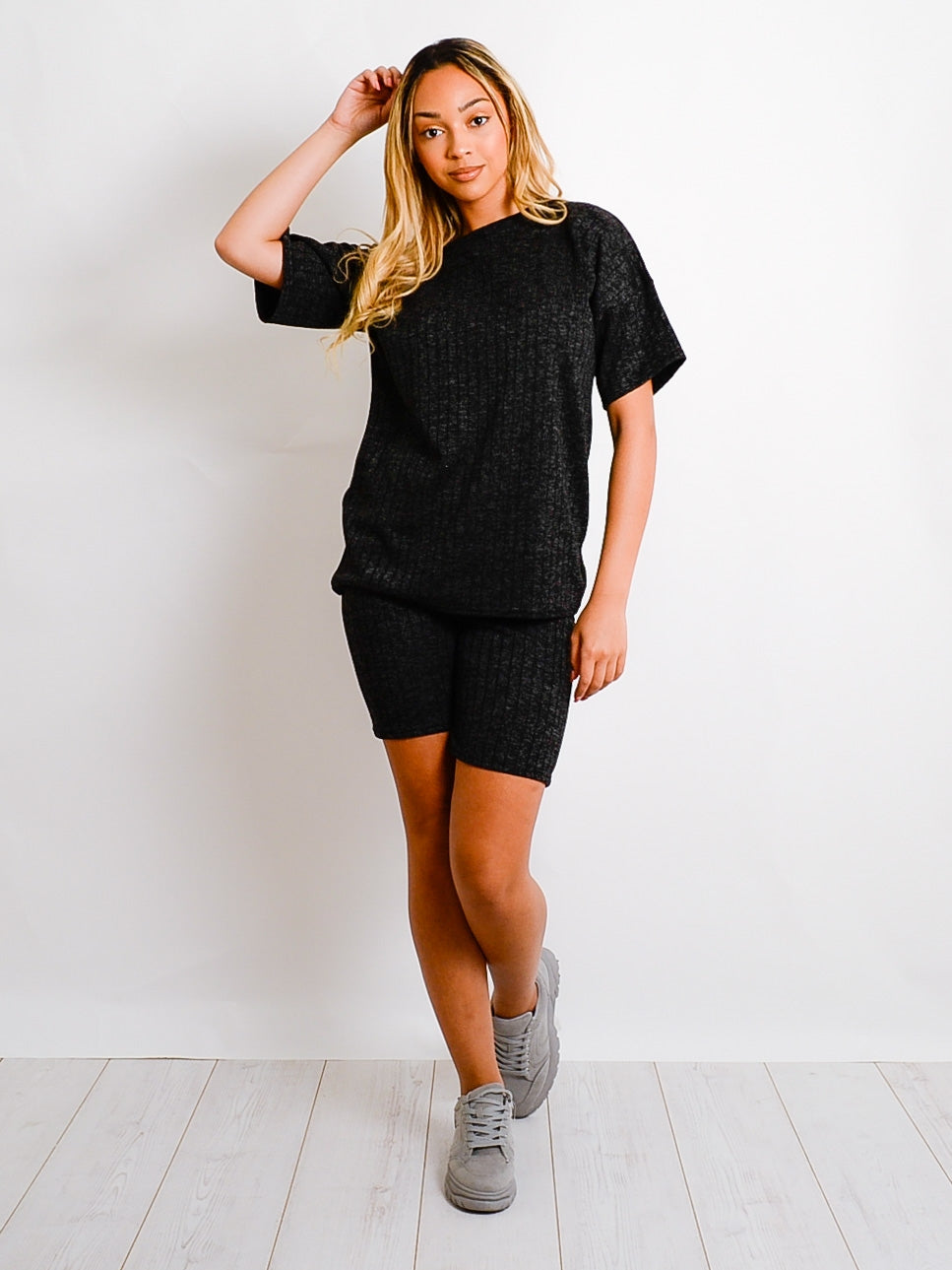 Melange Knit Oversized T-Shirt & Shorts Co-ord